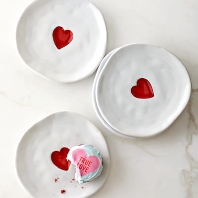Watercolor Heart Shaped Stoneware Appetizer Plates - Set of 4