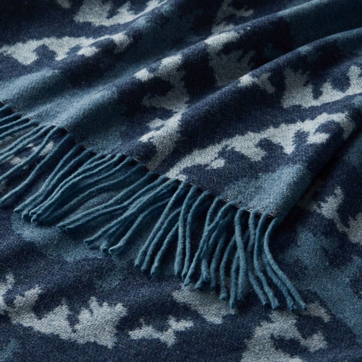 European Novelty Cashmere Throw, Marrakesh Ikat, Navy