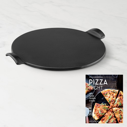 Emile Henry French Ceramic Pizza Stone with Cookbook, Black