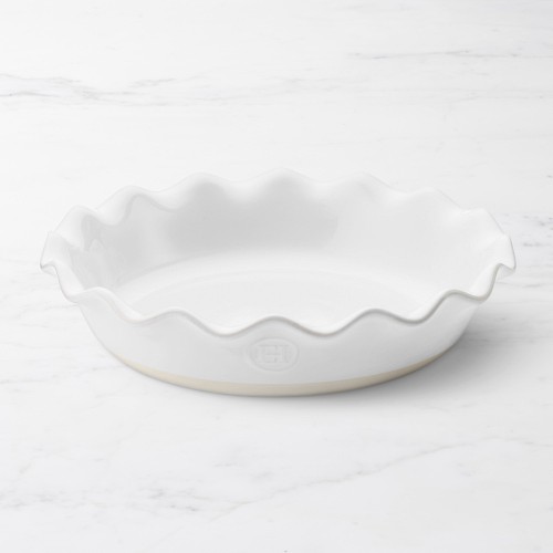 Emile Henry French Ceramic Artisan Ruffled Pie Dish, White