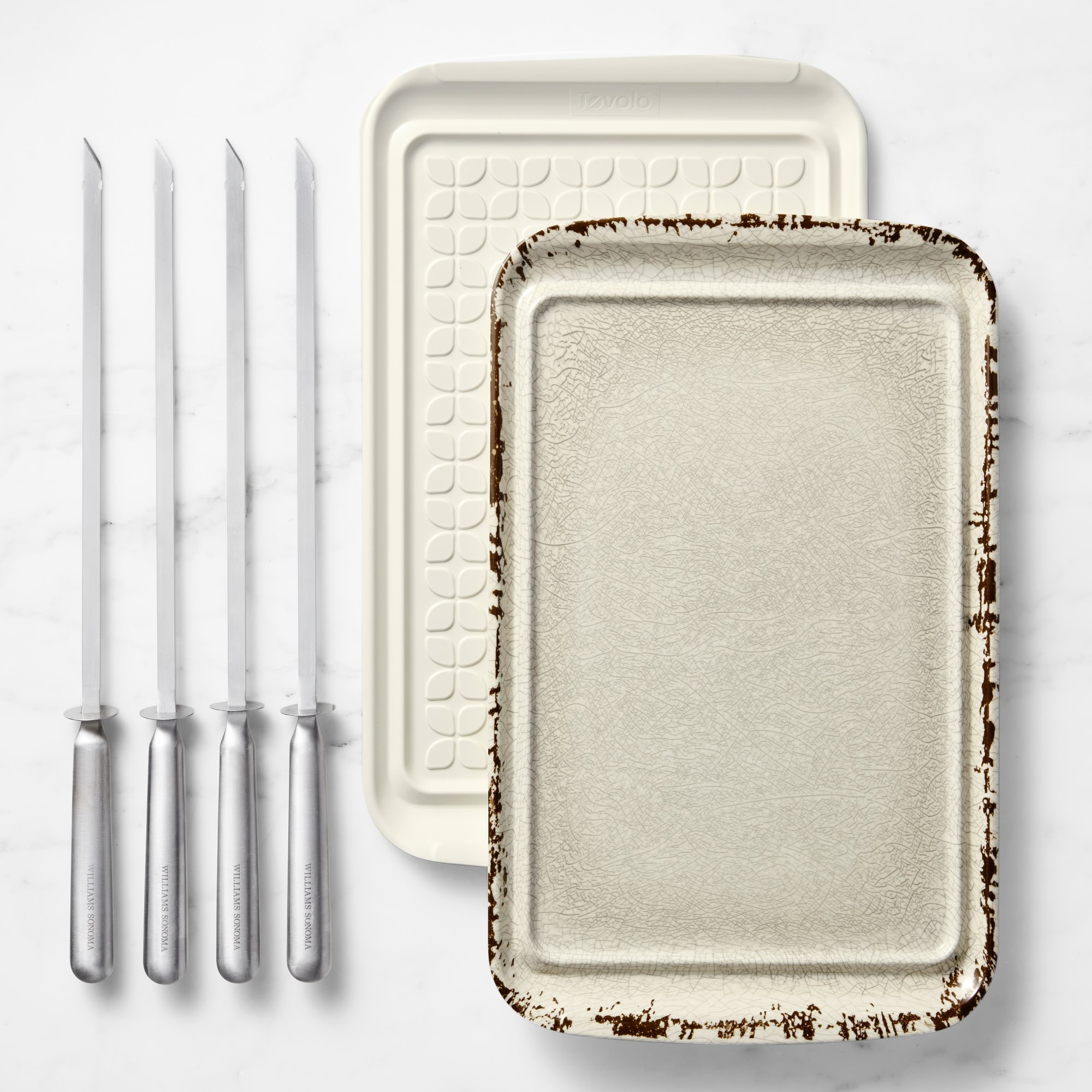 Williams Sonoma Rustic Grill Prep Trays with Stainless-Steel Skewers