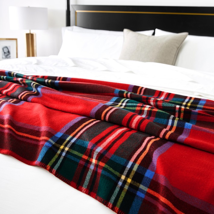 Pure Wool Tartan Small Blanket Red | WoolOvers