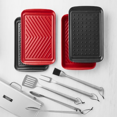 Williams Sonoma Stainless-Steel Handled 4-Piece BBQ Tool Set with Storage  Case, Grill Tools