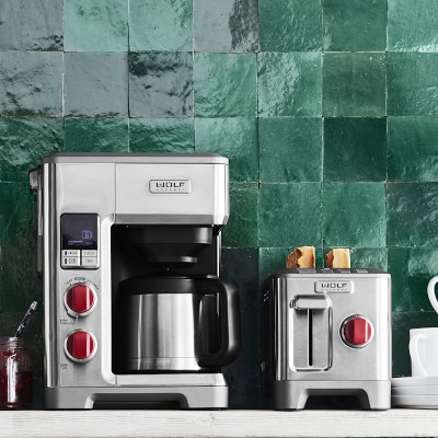 Wolf Gourmet - 10-Cup Coffee Maker with Water Filtration - Stainless Steel/Red Knob