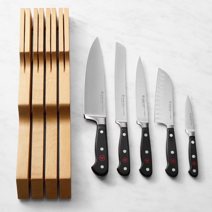 Chef Essential Kitchen Block Set with 6 Stainless Steel Knives, Chef Q