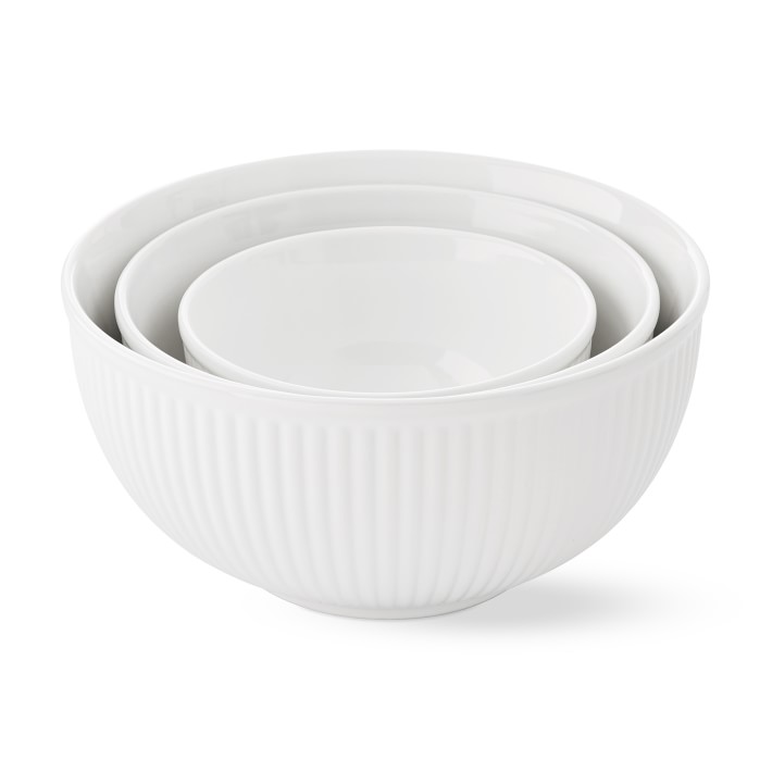 Ribbed Ceramic Mixing Bowls, Set of 3