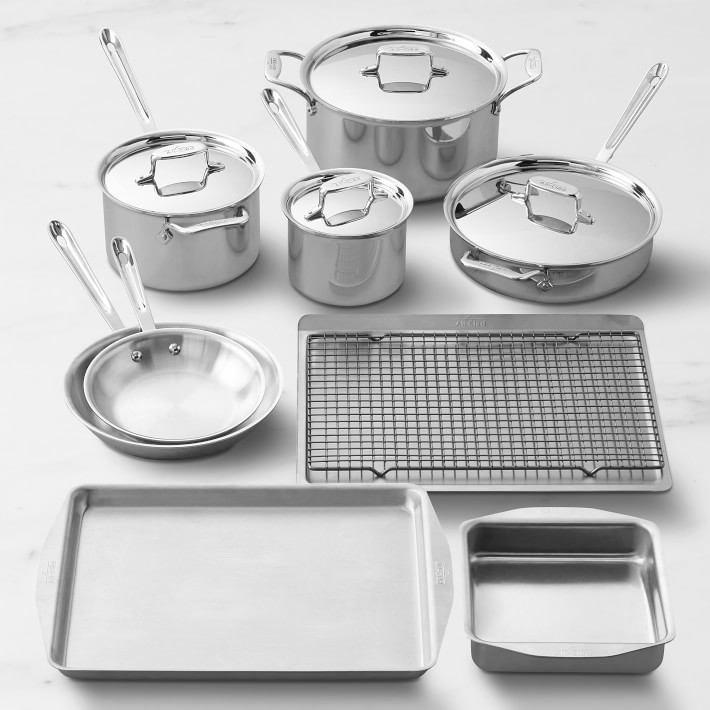 All-Clad d5 10-Piece Cookware Set &amp; 4-Piece Essential Bakeware Set
