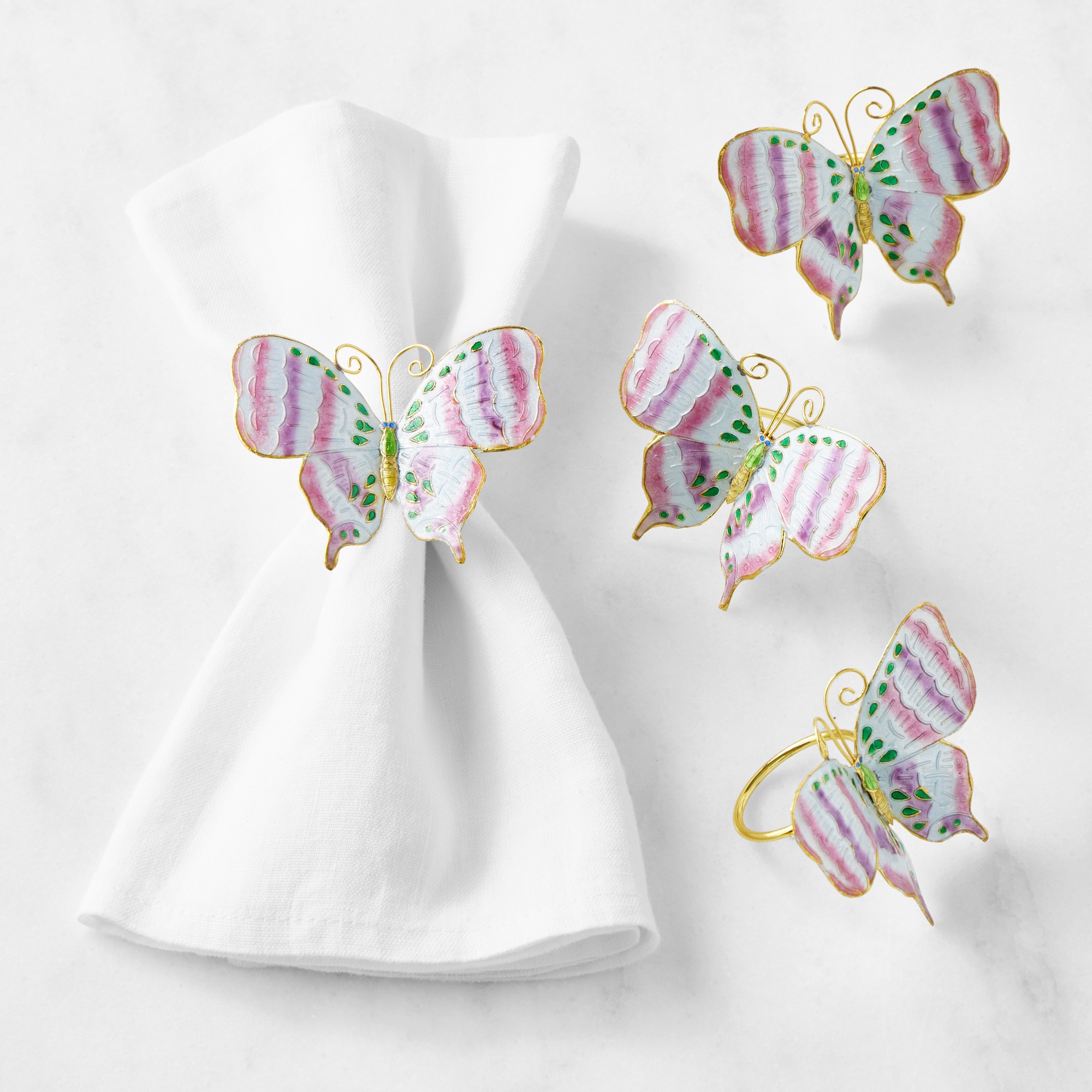 Cloisonne Butterfly Napkin Rings, Set of 4