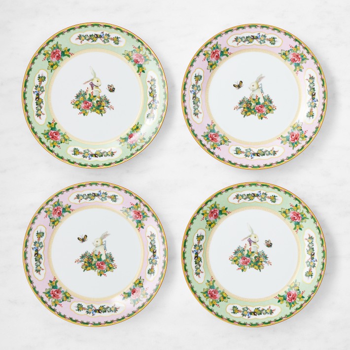 Famille Rose Bunny Dinner Plates, Set of 4