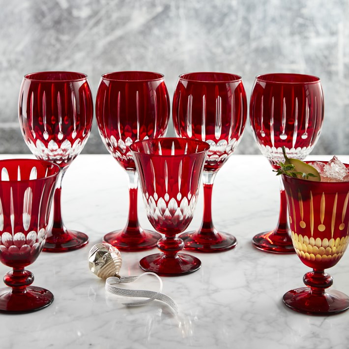 Wilshire Jewel Cut Wine Red Wine Glasses Mixed Set of 4 Red