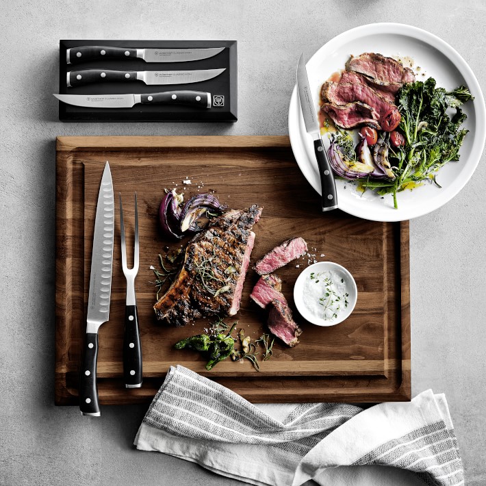 Kitchen Knives Gift Set - 4 Serrated Steak Knives 5' Set in Wooden Box