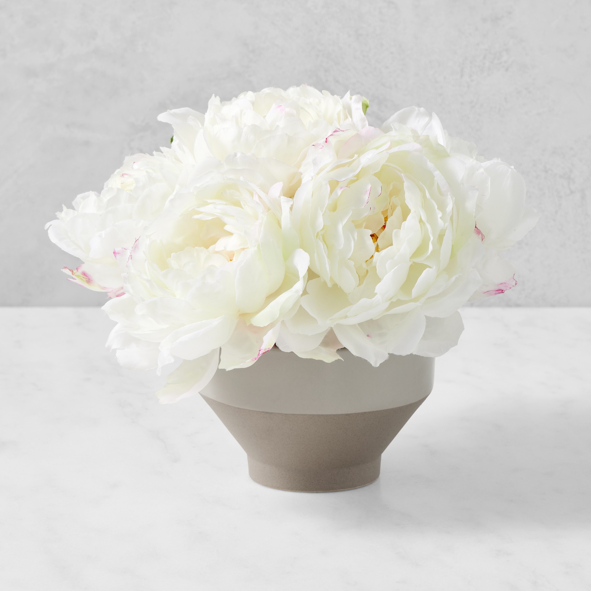 Jeff Leatham Real Touch Faux White Peonies in Tapered Bowl