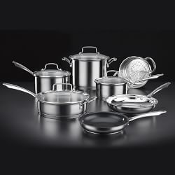 WILLIAM SONOMA CUISINART METALLIC RED 11pc STAINLESS STEEL POT PAN