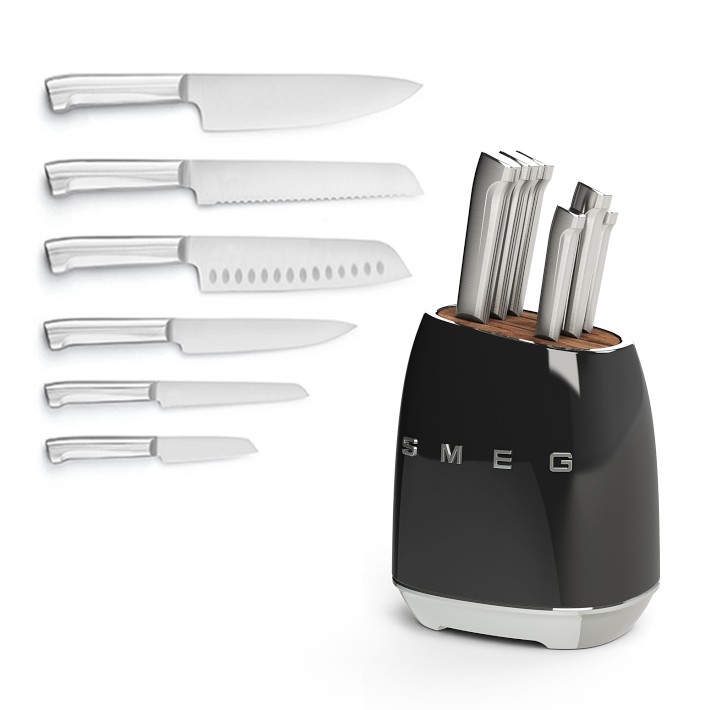 SMEG Knife Block and Knives, Cream