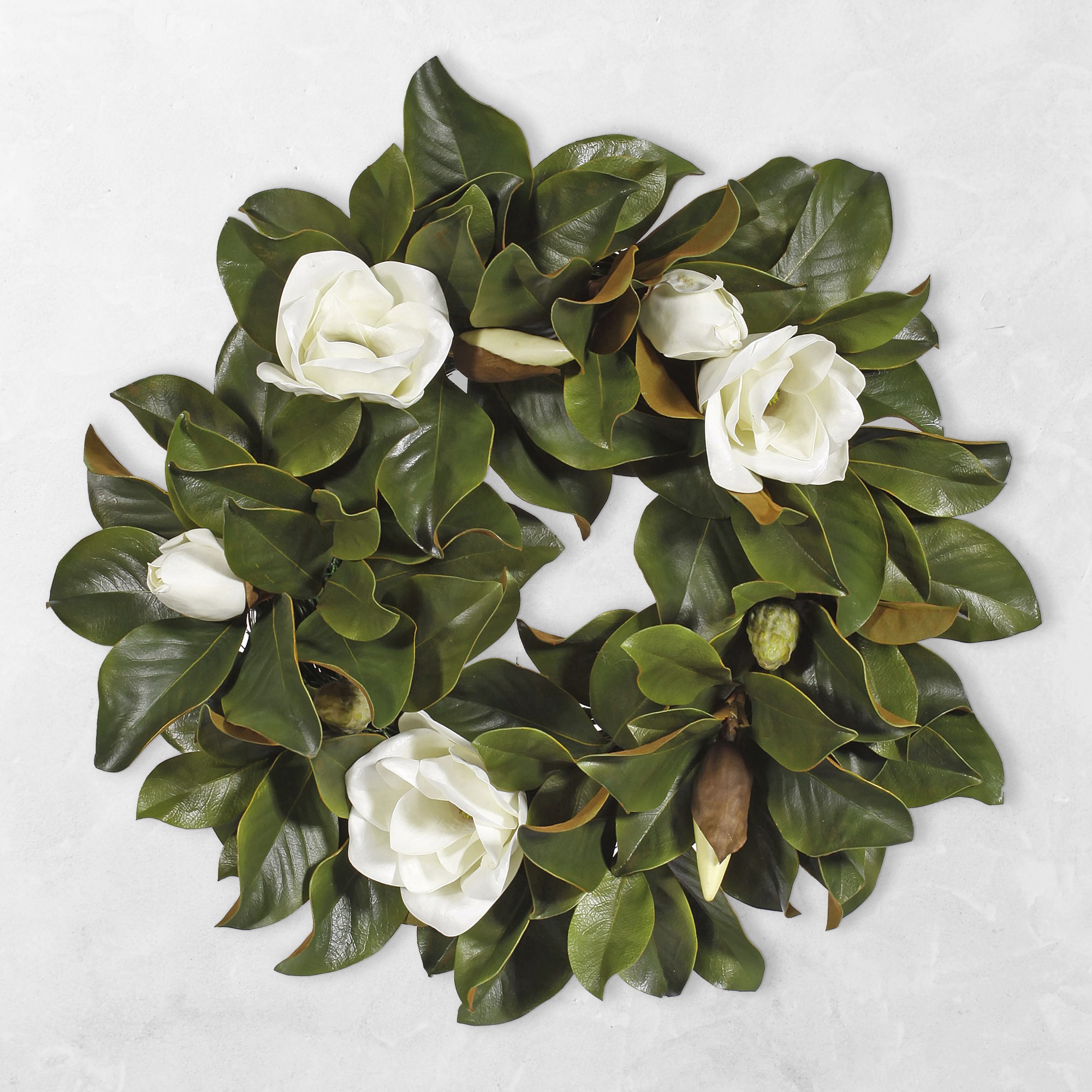 Faux Magnolia Wreath, 24"