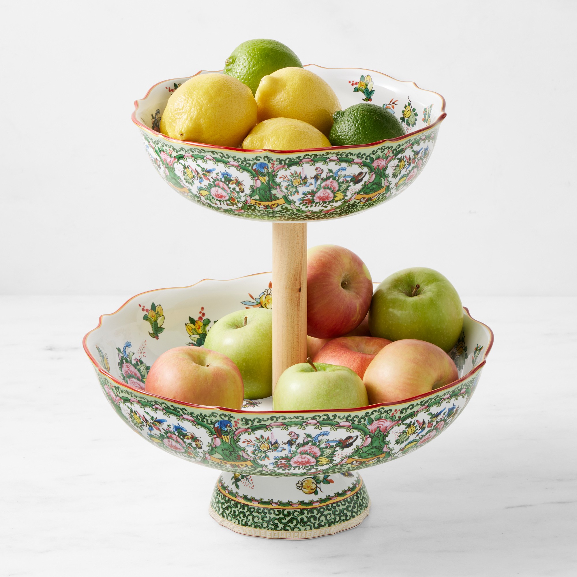 Williams Sonoma Famille Rose Two Tier Porcelain Fruit Bowl