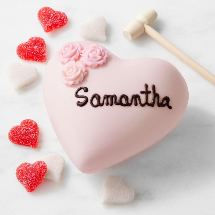 Personalized Chocolate Breakable Pink Heart with Roses
