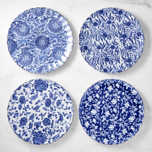 Marlo Thomas Dinner Plates, Set of 4, Blue Floral
