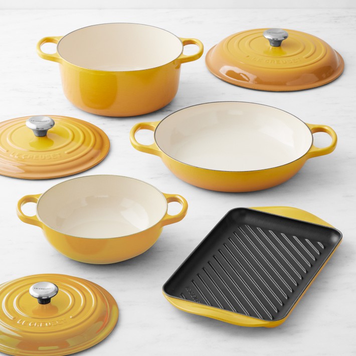 Signature Enameled Cast Iron 7-Piece Cookware Set with Gold Knobs