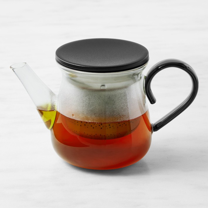 6-Piece Glass Tea Pot Set with 4 Cups Teapot Warmer and Infuser - 2'' H - Clear
