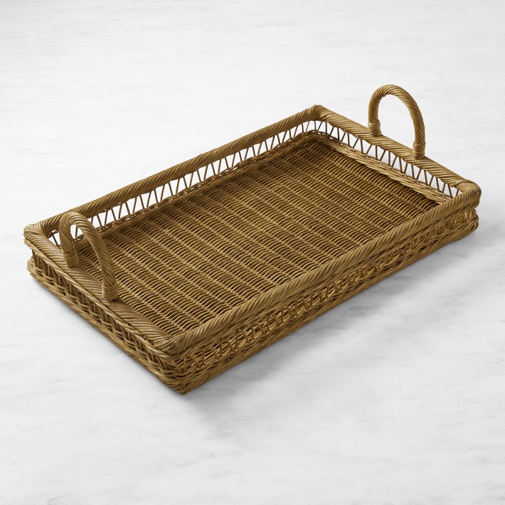 Mesa Picnic Caddy Utensil Dish Organizer, Iron Woven Rattan Handles