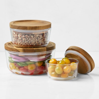 6-piece Glass Food Storage Container Set With Wood Lids