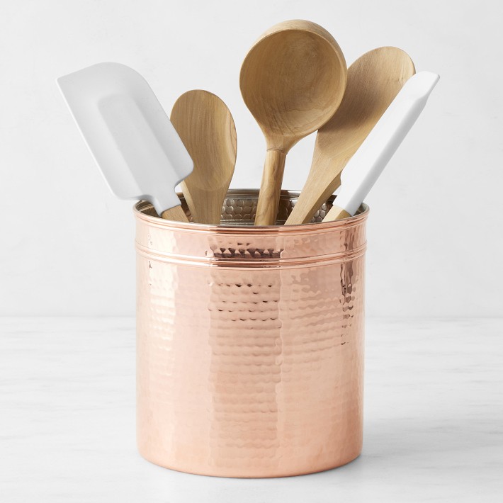  White and Copper Kitchen Utensils - 18 PC Copper Cooking Utensils  Set Includes Copper Utensil Holder, White & Copper Measuring Cups and  Spoons, Rose Gold Kitchen Utensils - Copper Kitchen Accessories 