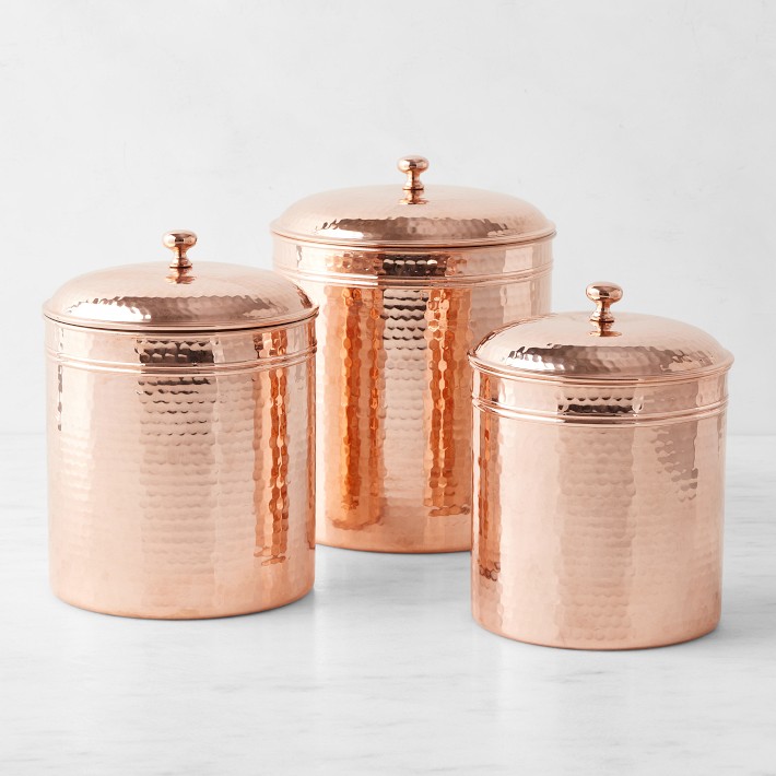 Williams Sonoma Hammered Copper Canisters, Set of 3