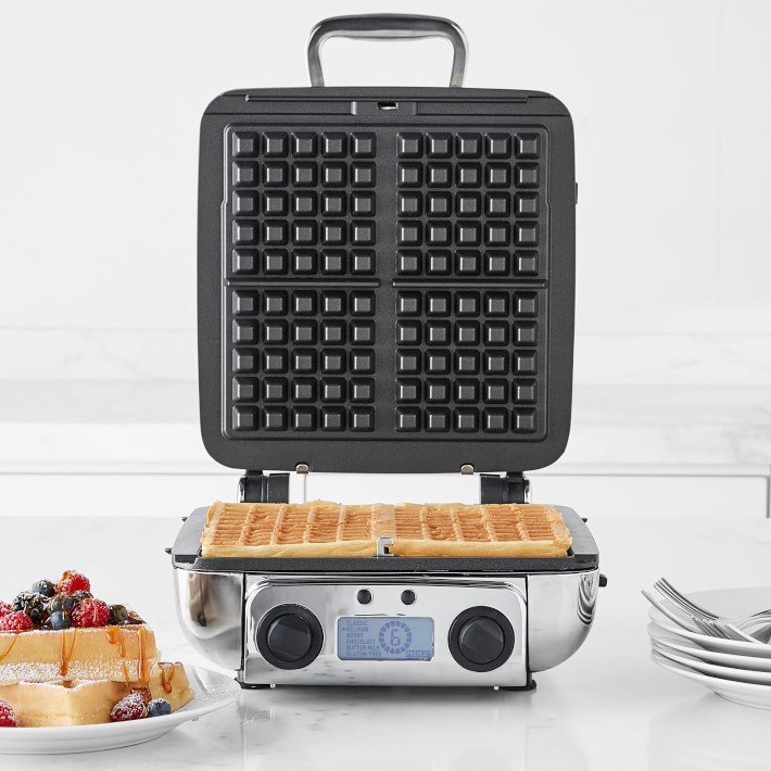 All-Clad Electrics Stainless Steel Waffle Maker 4 Section Nonstick, Upright  Storage 800 Watt 7 Browning Levels, Round, Belgium Waffle