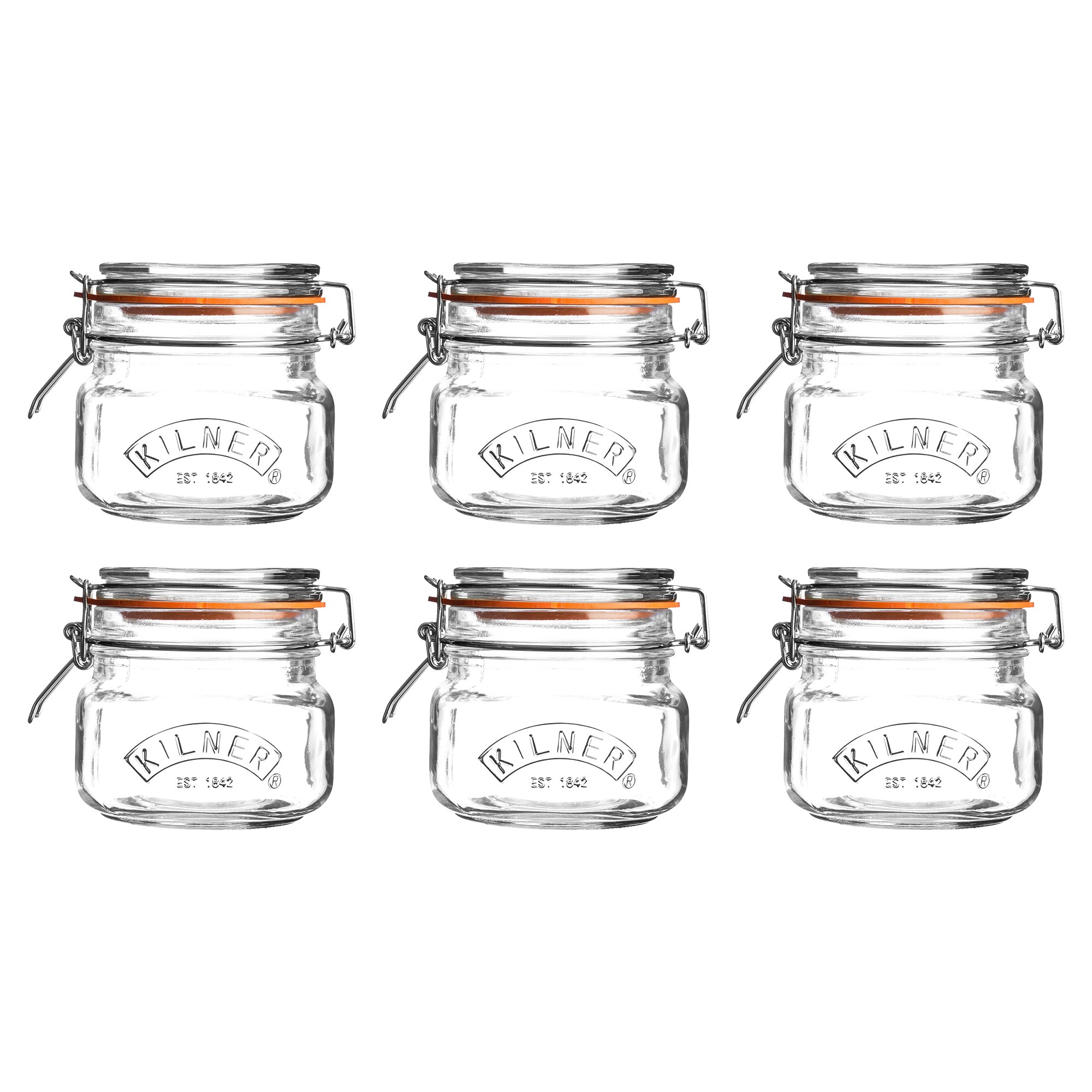 Kilner Square Clip Top Jar, Set of 6