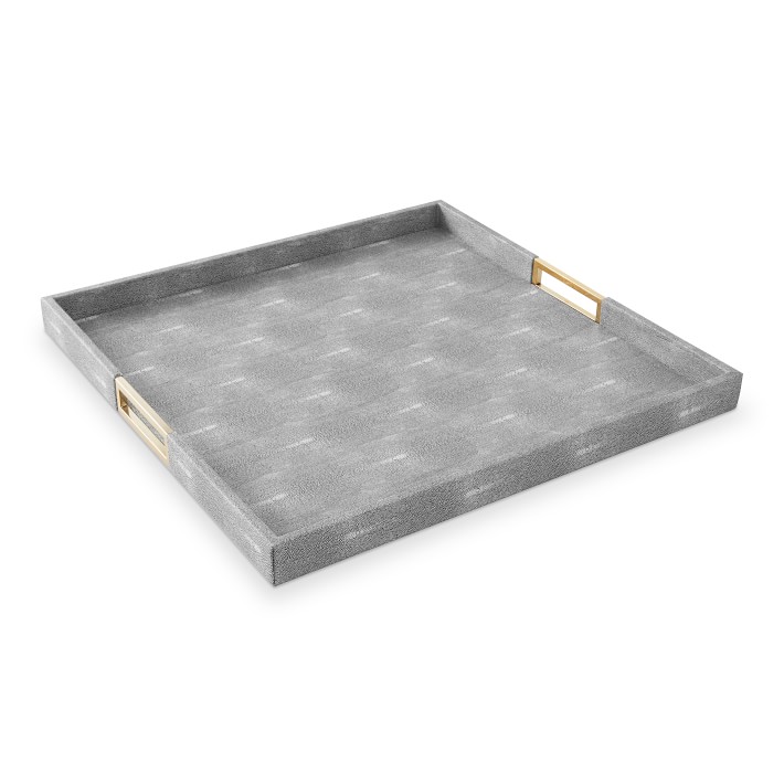 Faux Shagreen &amp; Brass Ottoman Tray, Square
