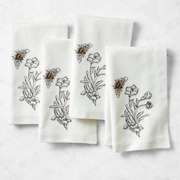 Bee Embroidered Napkins, Set of 4