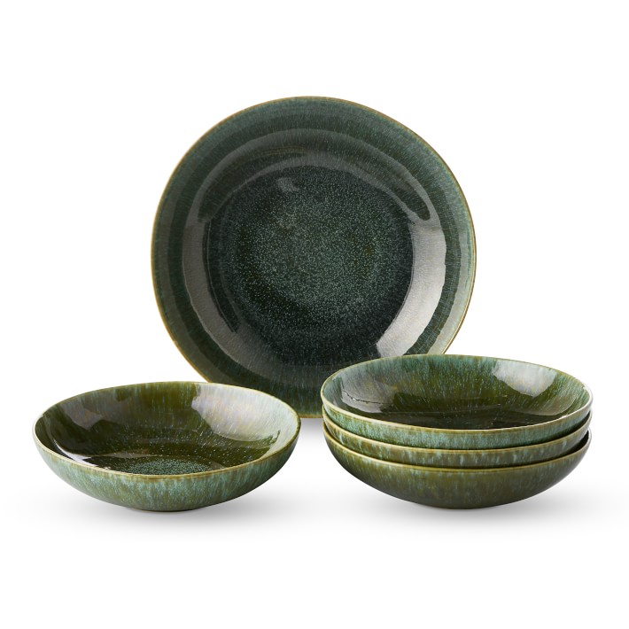 Cyprus Reactive Glaze Pasta Bowl Set with Serve Bowl - Color: Green