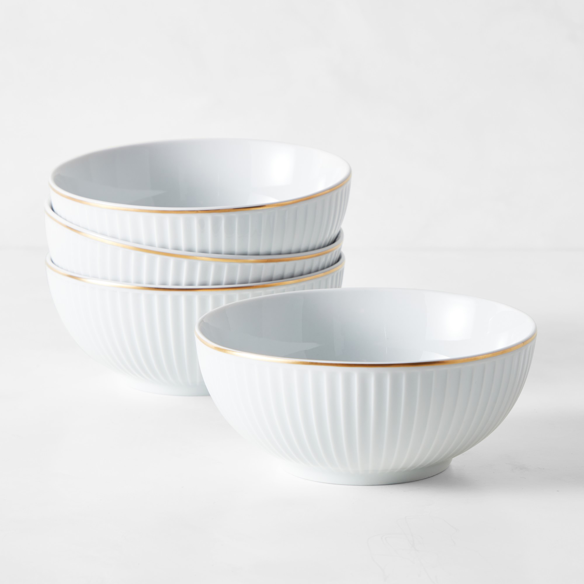 Pillivuyt Plisse Gold Porcelain Cereal Bowls, Set of 4