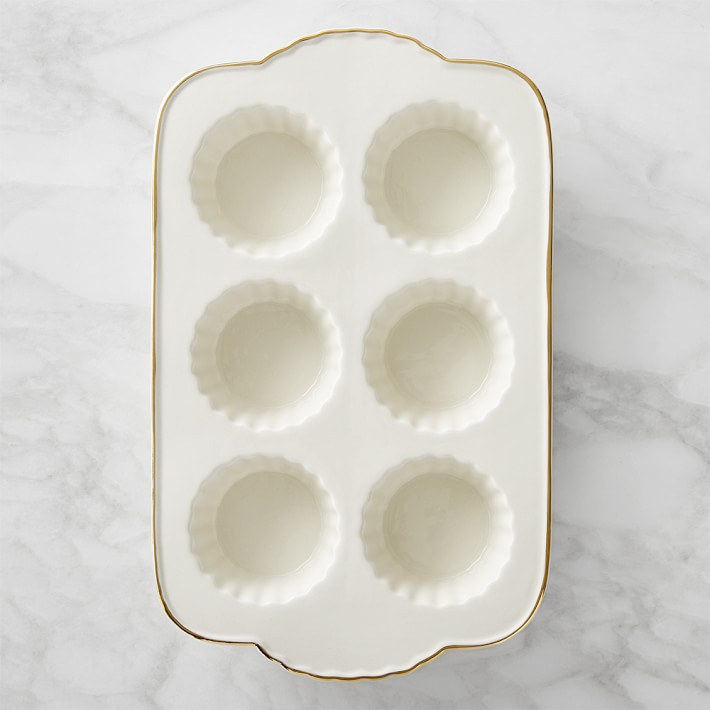 Williams Sonoma Fluted Gold-Rimmed Ceramic Muffin Pan