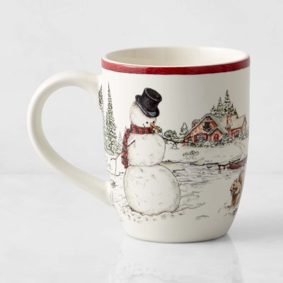Set of 4 Adorable WILLIAMS SONOMA Snowman Snowmen Beige Coffee Tea