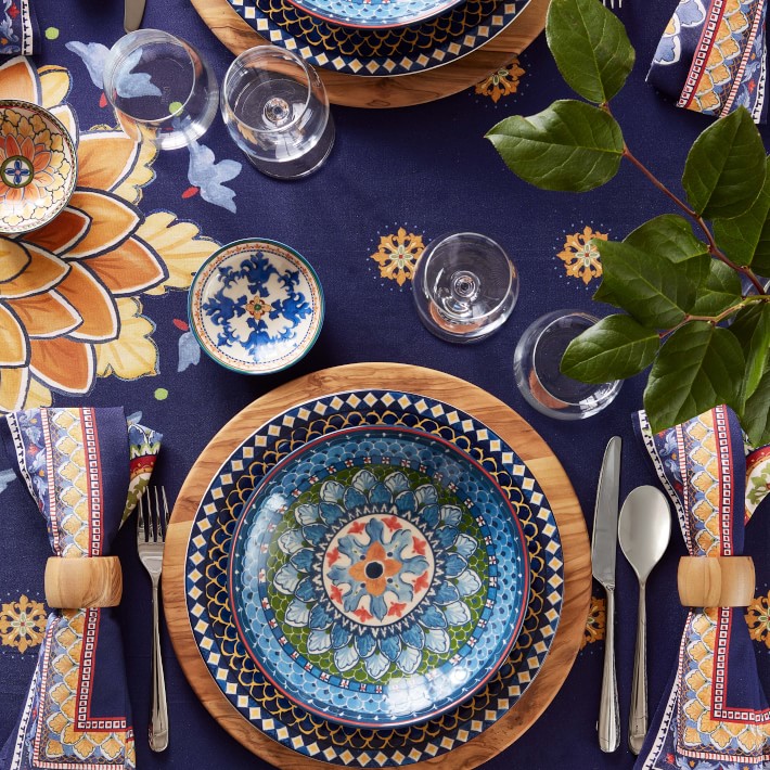 Sicily Ceramic Pasta Bowls, Blue