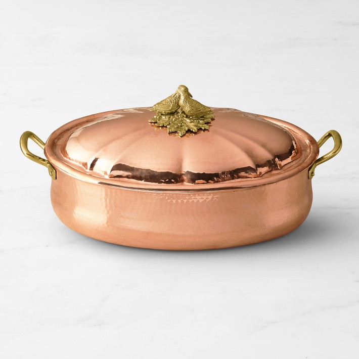 Ruffoni Historia Hammered Copper Roasting Pan with Lovebirds Knob, 13 3/4-Qt.