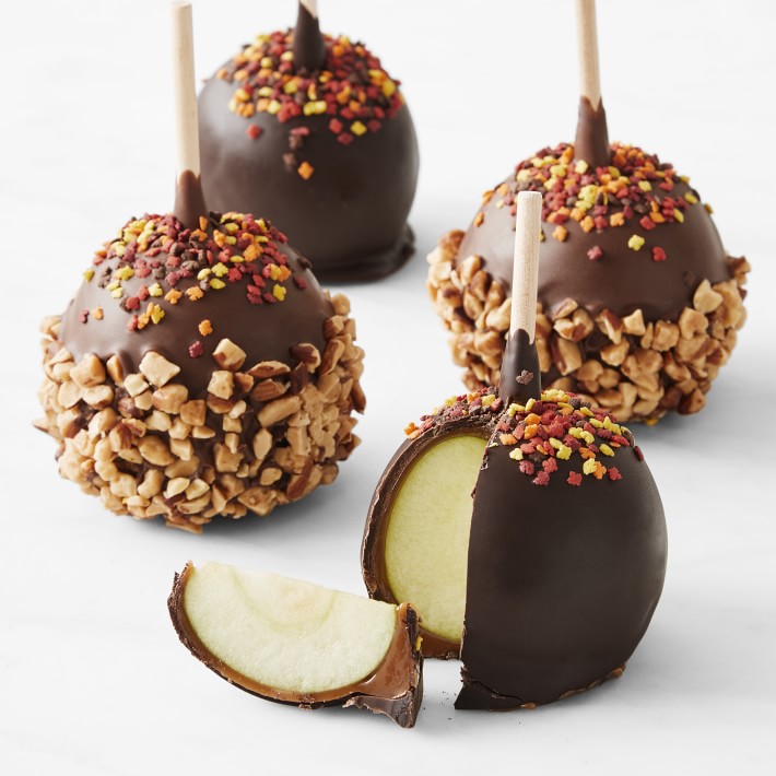 Fall Leaves Caramel Apples with Nuts, Set of 4