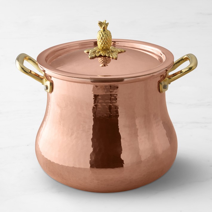 Ruffoni Historia Hammered Copper Stock Pot with Pineapple Knob, 5 1/2-Qt.