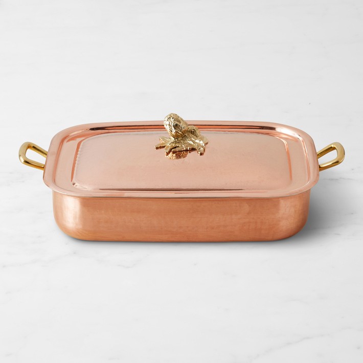 Ruffoni Historia Hammered Copper Covered Rectangular Roasting Pan with Artichoke Knob