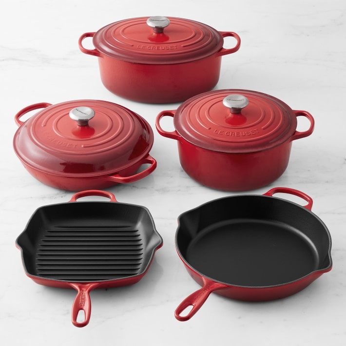 Le Creuset Signature Enameled Cast Iron 8-Piece Cookware Set with Square Grill Pan
