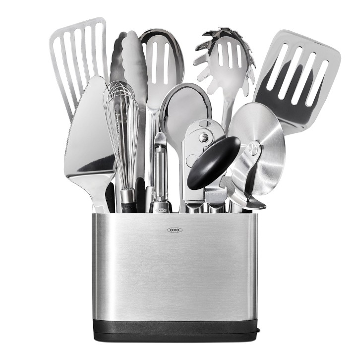 OXO Stainless-Steel Utensils with Utensil Holder, Set of 15