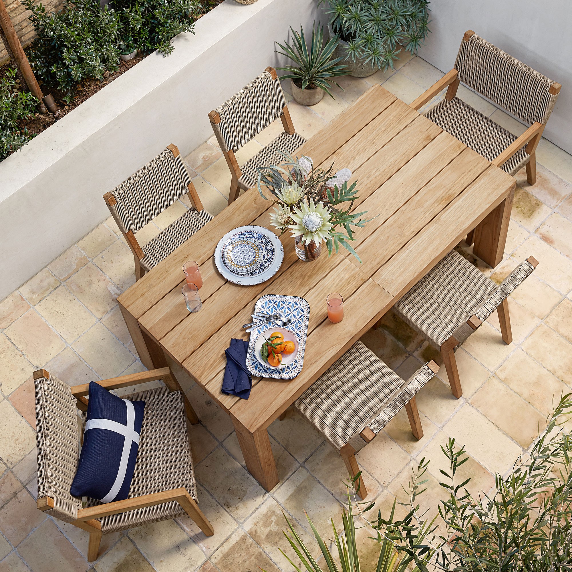 Larnaca Teak Extendable Dining Table & All-Weather Weave Dining Chairs