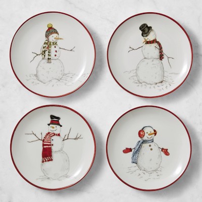 Snowman Mixed Appetizer Plates - Set of 4