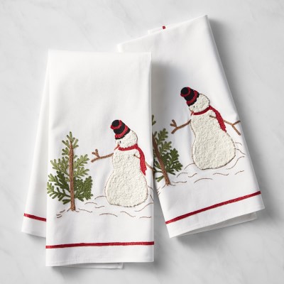 Snowman Embroidered Kitchen Towels - Set of 2 | Williams Sonoma