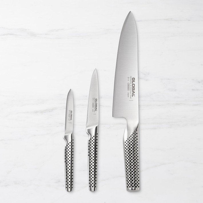 Global Classic 3-Piece Chef Peeler Serrated Utility Knife Set