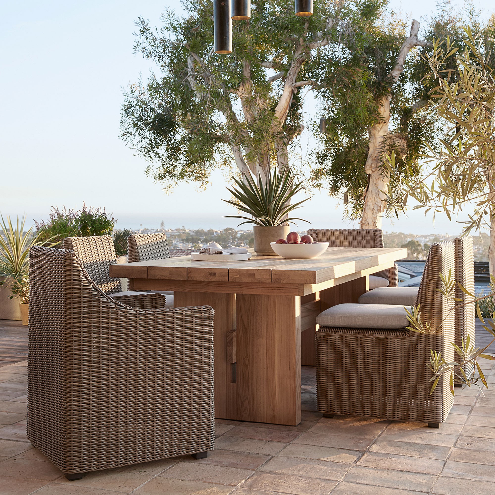 San Clemente Outdoor Teak Dining Table & AWW Dining Chairs