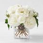 Faux White Rose Arrangement in Small Square Vase