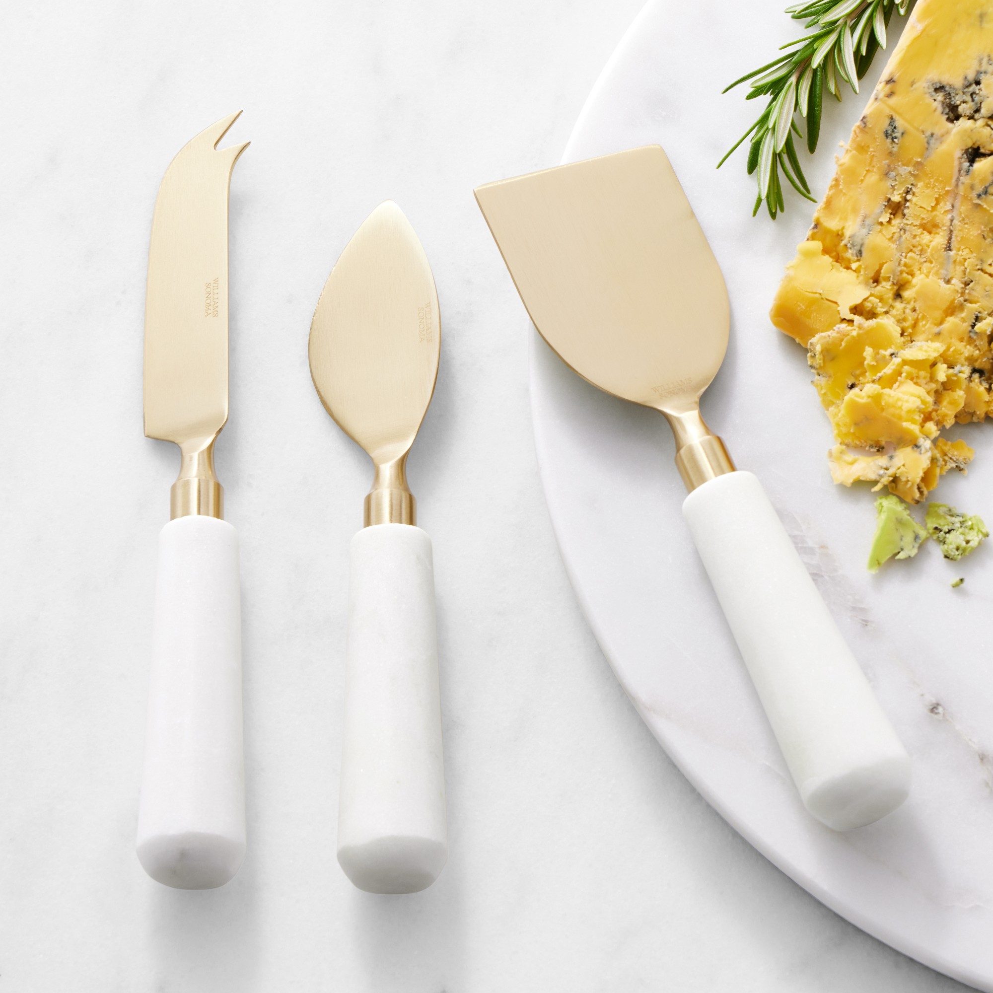 Marble & Brass Cheese Knives, Set of 3